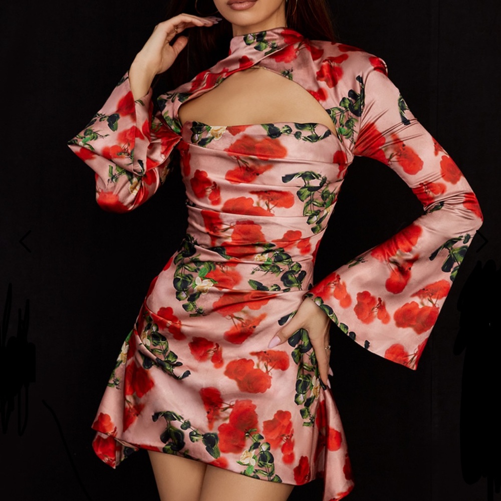 House of CB Toira Rose Print Corset Dress - Large